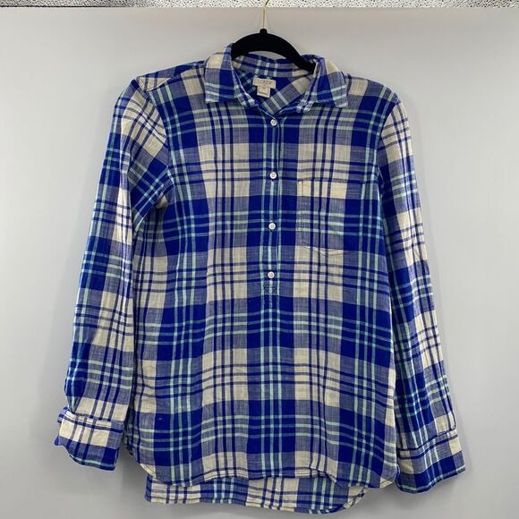 3For$20 J.Crew Blue Plaid Button Down Blouse size XXS - Picture 1 of 5